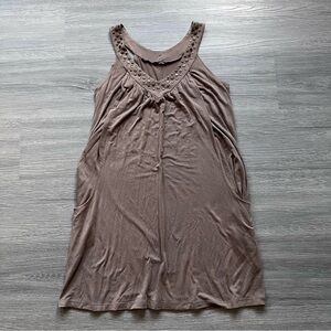 Brown Mini Dress with Studded Neckline